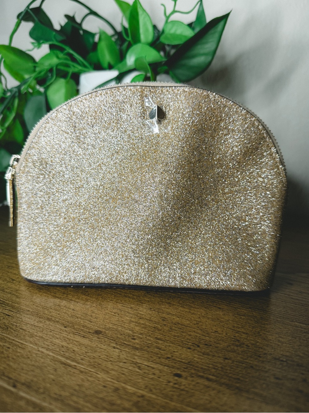 Kate Spade Champagne Gold Glitter Cosmetic Bag